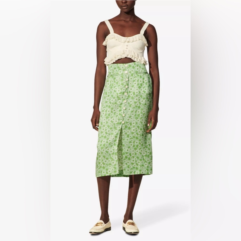 SANDRO Women’s Lavande floral print linen & silk-blend midi skirt green US 4 NWT